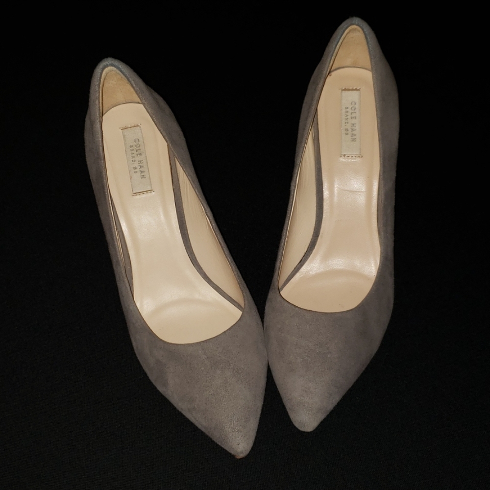 Grey suede pumps